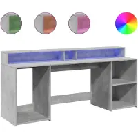 vidaXL Bureau LED gris béton 200x55x91 cm Bois composite