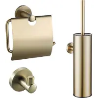 FortiFura Calvi Ensemble WC - porte-balai - fermé - patère - porte-rouleau de papier toilette - avec couvercle - laiton brossé (or) SW1183146/SW1111543/SW639937