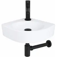 Qeramiq Fuente Pack Lave-mains d'angle - 30x30x10cm - 1 trou de robinet - céramique - robinet Noir mat - Blanc SW696235/SW696205/SW696215/SW679885