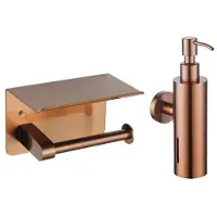 FortiFura Calvi ensemble d'accessoires de toilette - distributeur de savon - porte-rouleau - avec plateau - cuivre brossé SW1183051/SW1111572