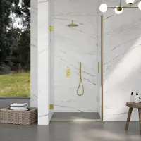 FortiFura Galeria Porte de douche - 90x200cm - charnières - poignée - plat - verre de sécurité clair - Laiton brossé SW1122548/SW1122564