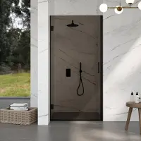 FortiFura Galeria Porte de douche - 70x200cm - charnières - poignée - plat - verre Fumé - Noir mat SW1122556/SW1122561