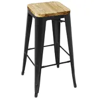 Bolero Tabouret haut Bistro avec coussin d'assise en bois, noir (lot de 4)