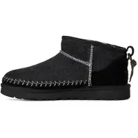Ugg Classic Ultra Mini Biarritz, bottes d'hiver pour femmes, en daim noir duveteux, taille 36 EU