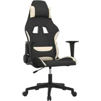 vidaXL Chaise de jeu avec fonction de massage Tissu noir et crème