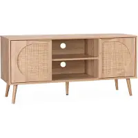 Sweeek Meuble Tv. Eva. Décor Bois Et Cannage Arrondi 2 Portes. 1 Étagère L120 X L39 X H56.5cm