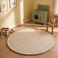 Little Olly Tapis de jeu rond lavable - Flo Beige | Ø 120cm | Rond | Tissage plat