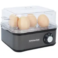 KitchenApp Chaudron à oeufs électrique - Convient pour 8 oeufs - Avec minuterie - Inclut un gobelet gradué - Gris argenté