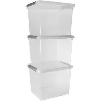 Sunware Comfort Line Opbergbox - 52L - Set van 3 - Transparant/metaal (88000006) (40 cm, 52 l, 3x)