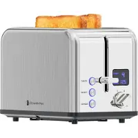 Kitchenbrothers Toaster - Grille-pain - 6 niveaux de chaleur - 2 fentes extra-larges - 815W - Acier inoxydable/Argent