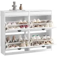 SoBuy Armoire à chaussures mince 16 paires blanc effet bois vieilli