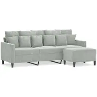 vidaXL Canapé 3 places avec pouf gris clair 180 cm velours