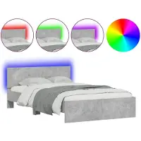 vidaXL Cadre de lit avec tête de lit éclairage LED gris béton 140x190 cm