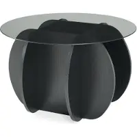 En.casa Table basse « Karhuvandi » Ø 70 x 40 cm avec plateau en verre fumé rond noir/gris