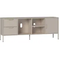 En.casa Meuble TV « Kliri » avec 2 tiroirs et 1 porte, en acier, 150 x 35 x 58 cm, couleur camel