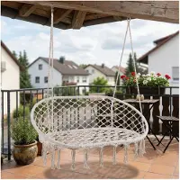 Casa.pro Fauteuil suspendu « Kailua » pour 2 personnes 135 x 129 x 65 cm, jusqu'à 200 kg, intérieur/extérieur, style bohème, blanc crème