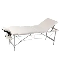 vidaXL Table de massage avec cadre en aluminium, pliable 3 zones Crème-Blanc