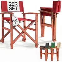 Casaria Chaise de régie Rouge Lot de 2 en bois d'eucalyptus certifié FSC Pliable Chaise de jardin jusqu'à 160 kg