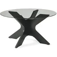 En.casa Table basse "Imi", diamètre 70 cm, plateau rond en verre fumé, couleur noire/gris