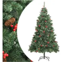 vidaXL Sapin de Noël artificiel avec pommes de pin et baies 210 cm