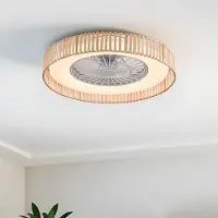 LumenXL Ventilateur de plafond Cakir avec effet stéréo et température de couleur réglable - abat-jour en bambou brun clair