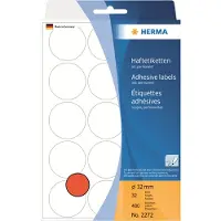 Herma - Papier - auto-adhésif permanent - rouge - arrondies 32 mm 480 étiquette(s) (32 feuille(s) x 15) étiquettes rondes