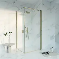FortiFura Galeria Cabine de douche - 90x100cm - profilé - verre de sécurité - anti-calcaire - Laiton brossé SW1122488 SW797915 SW797910