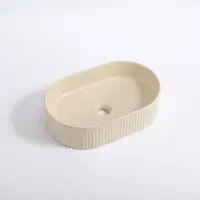 Qeramiq Arto vasque à poser - 49.5x31.5x13cm - cannelée - ovale - céramique - beige mat SW1413967