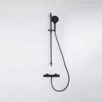 FortiFura Calvi Ensemble de douche barre curseur avec douchette ronde, flexible lisse et robinet de douche Noir mat SW767488/SW496816/SW706210/SW377839