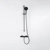 FortiFura Calvi Ensemble de douche barre curseur avec douchette ronde, flexible en métal et robinet de douche Noir mat SW767488/SW496816/SW706203/SW377839