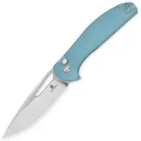 Bestechman Couteau pliant Whalefin - Stonewash + Satin - G10, bleu