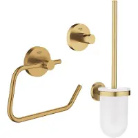 GROHE Essentials Set d'accessoires de toilettes 3 pièces avec porte-balai de toilettes, patère et porte-rouleau de papier toilette sans couvercle Brushed cool sunrise sw99005/sw99029/sw99045/