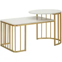 Mauro Ferretti Table Basse Ankara - Design Glamour Avec Cadre Doré Et Plateau Effet Marbre Blanc - Style Moderne - 1428860000