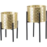 Mauro Ferretti Lot De 2 Cache-Pot En Métal Doré Et Noir À¿ 21x38-19x28 Cm