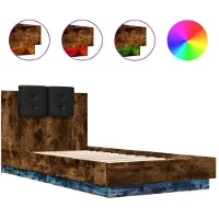 vidaXL Cadre de lit avec tête de lit et lampes LED Chêne fumé 75x190cm