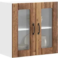 vidaXL Armoire de cuisine suspendue avec porte en verre Lucca Blanc brillant Matériau dérivé du bois