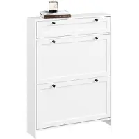 SoBuy Meuble à chaussures mince 2 portes + tiroir, Blanc
