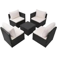 vidaXL Ensemble de salon de jardin 5 pièces avec coussins Poly rotin noir