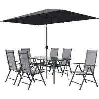 NATERIAL - Ensemble de meubles OVION - Table de nuit 168X88X73 cm - 6 tablettes - 1 parasol 293X300 cm - Aluminium - Acier - Verre - Textile - Antracite - Meubles de jardin