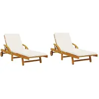 vidaXL Bains de soleil 2 pièces avec coussins 200x68x83 cm bois massif acacia