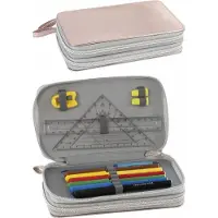 Eberhard Faber 577427 - Porte-plume Double Decker en or rose shine, rempli de 24 pièces, étui pour écolier avec 2 rabats et fermeture éclair