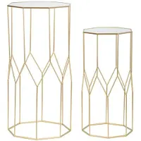 Mauro Ferretti Paire De Tables De Téléphone Carrées En Verre Et Métal Doré - Design Glamour Moderne - Style Glamour 1427820000
