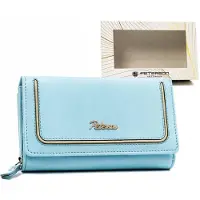 Peterson | Grand porte-monnaie pour femmes, en cuir naturel, avec bouton-pression et fermeture éclair, bleu, 17x10 cm