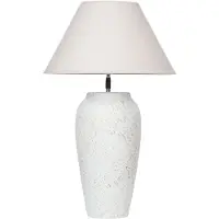 Beliani Lampe à poser base en céramique blanche abat-jour conique réglable en lin design moderne minimaliste salon chambre à coucher