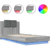vidaXL Cadre de lit avec tête de lit et lampes LED Gris Sonoma 90x200 cm