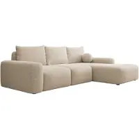 Selsey Carnos - Canapé d'angle avec fonction sommeil, coussin boule, housse chenille, beige, côté droit