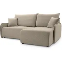 Selsey Netarro - Canapé d'angle avec fonction sommeil, coffre de lit et housse chenille, beige foncé, droite