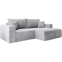 Selsey Farese Mini - Canapé d'angle avec housse en velours côtelé, fonction sommeil et espace de rangement, gris clair, droite