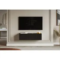 Selsey Veldio - Buffet TV suspendu avec façades striées, 100 cm, noir