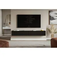Selsey Veldio - Buffet TV suspendu avec façades cannelées, 200 cm, noir